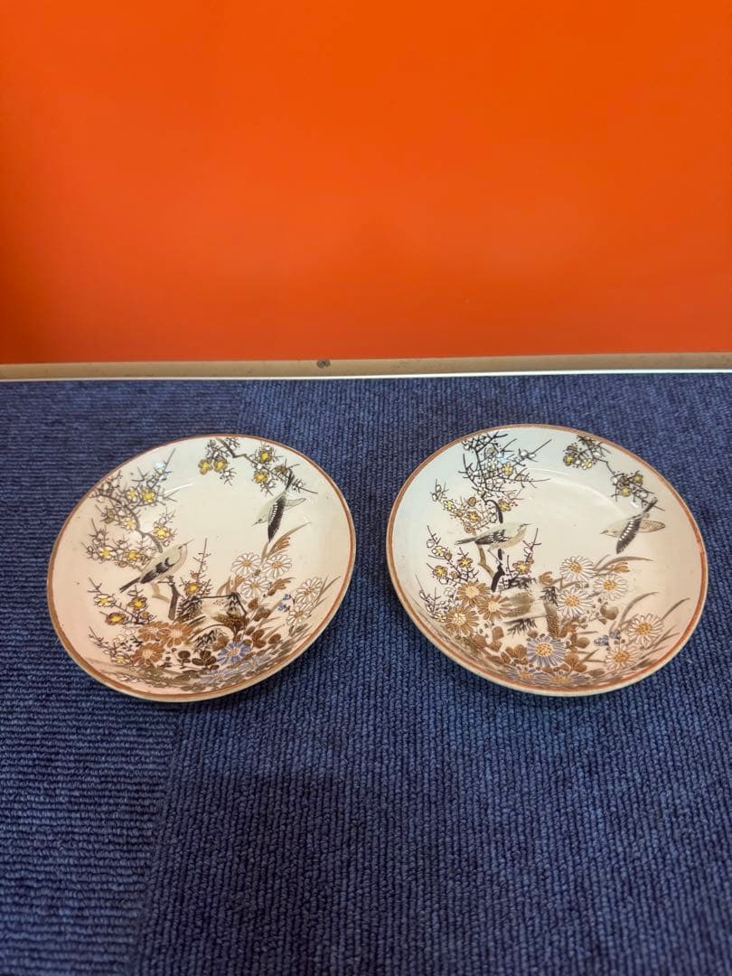 2009 九谷焼　色絵花鳥　皿　2客　時代物