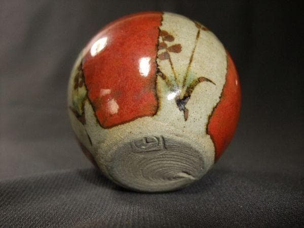 】油壷 赤絵の古い油壷 染付 草花文 一輪挿し 時代物 骨董品 古美術