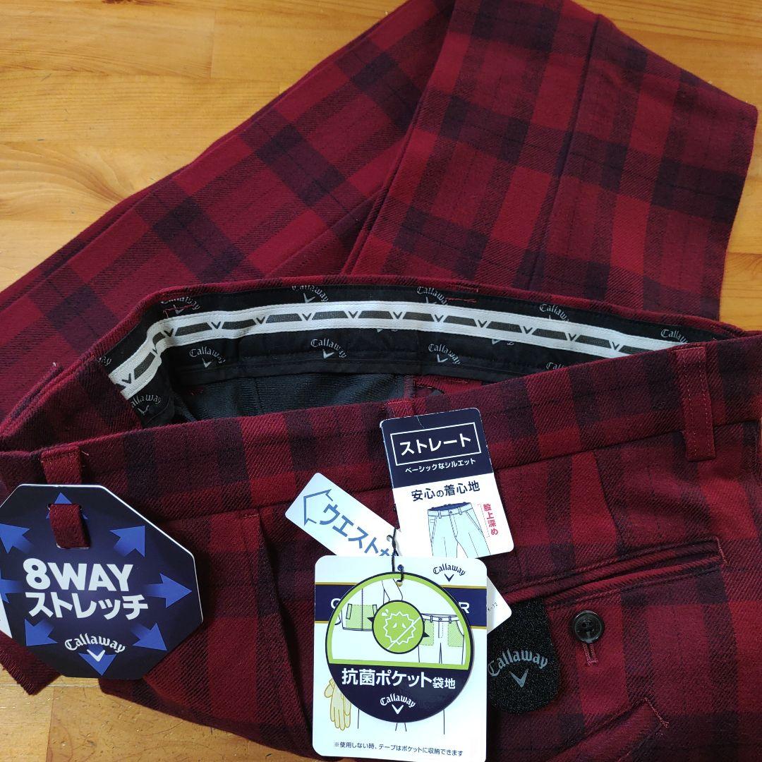 Callaway メンズゴルフパンツ　赤チェック ストレートパンツ　Ｓ　新品