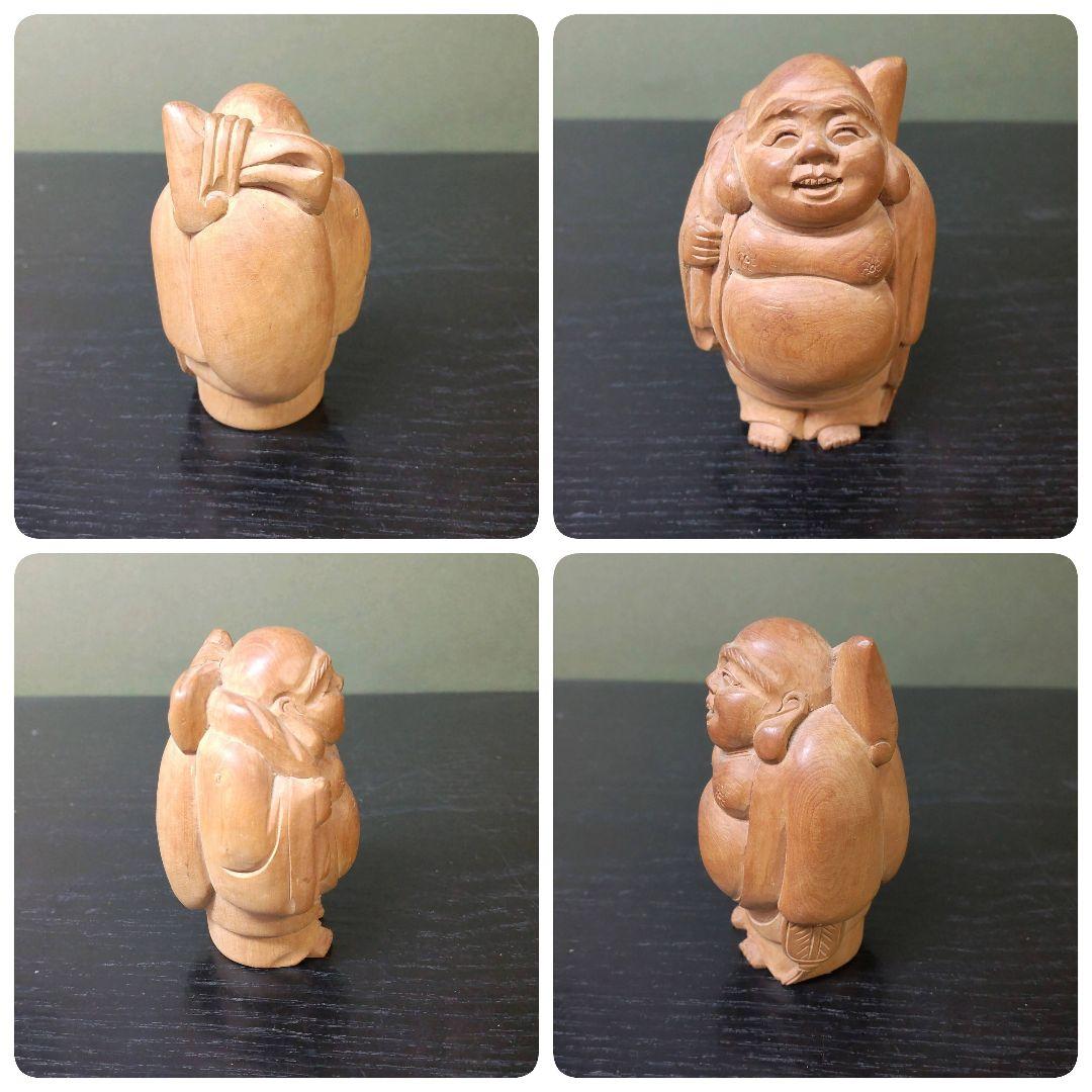 (757)✿中国産★黄楊木彫七福神置き物★