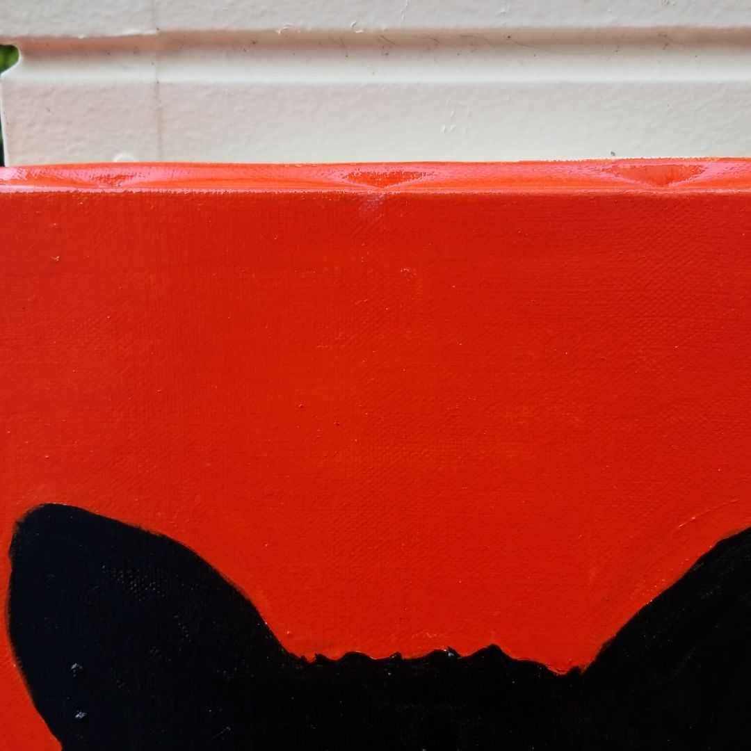 キャンバス油絵　よっこ 　何かを見ている猫