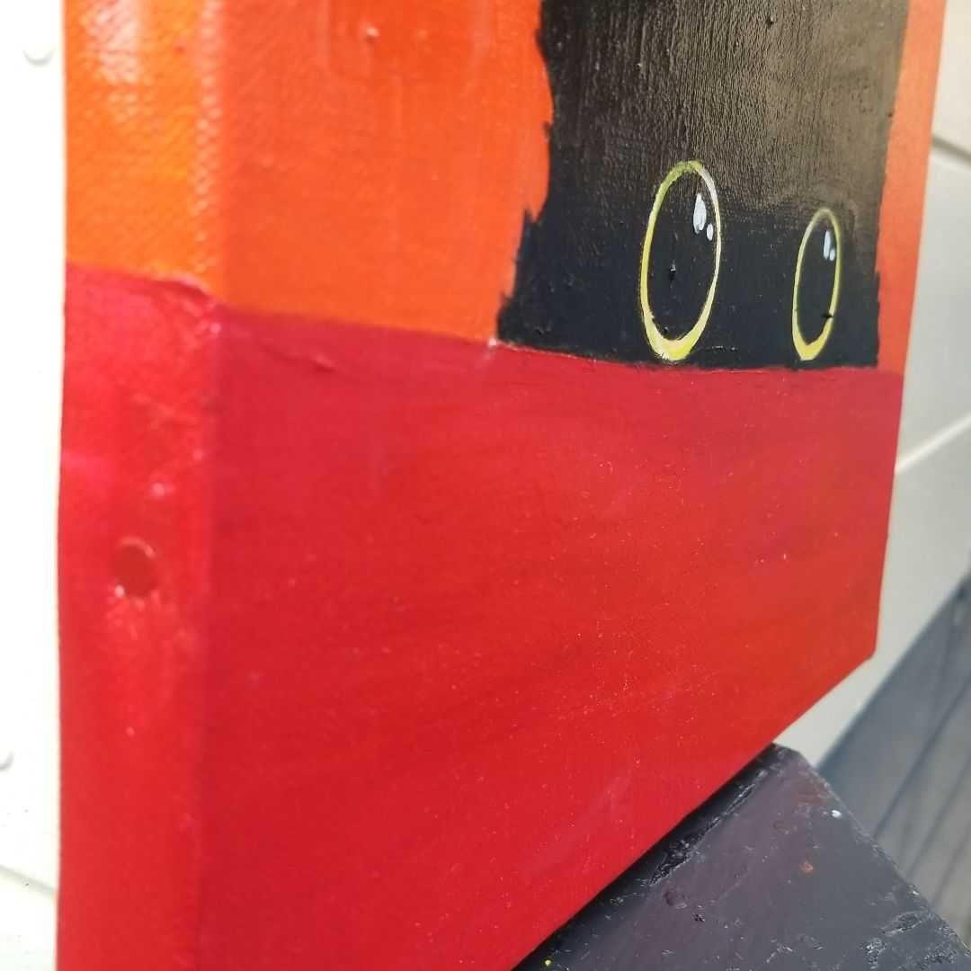 キャンバス油絵　よっこ 　何かを見ている猫