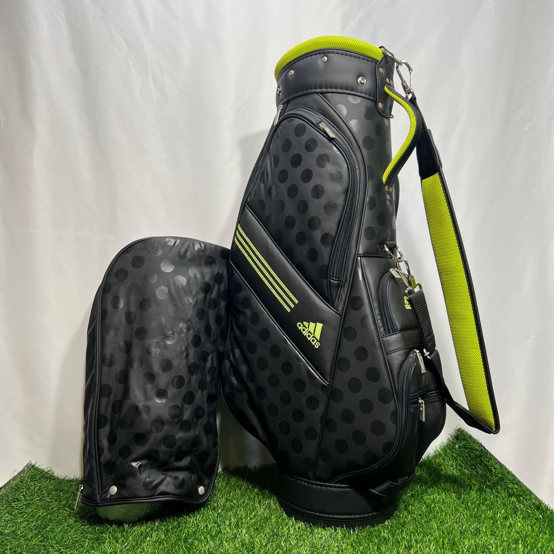 adidas ドット柄 キャディバッグ ゴルフバッグ 黒/黄緑