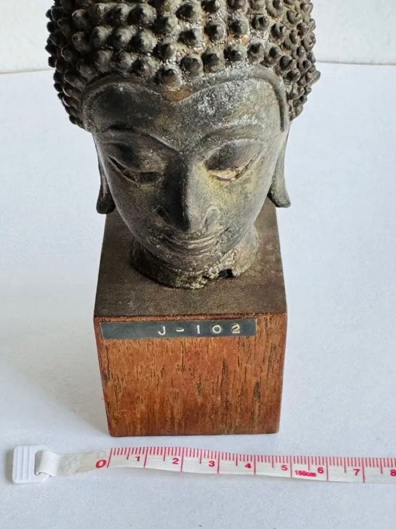 【希少】タイ　スコタイ　14世紀　ブロンズ像　タイ仏像　仏頭像　証明書付き