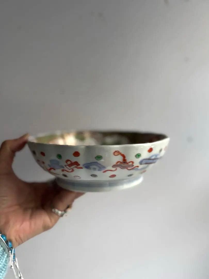 697 骨董 アンティーク 古伊万里 染付 色絵金彩深皿 幕末 江戸 正月準備