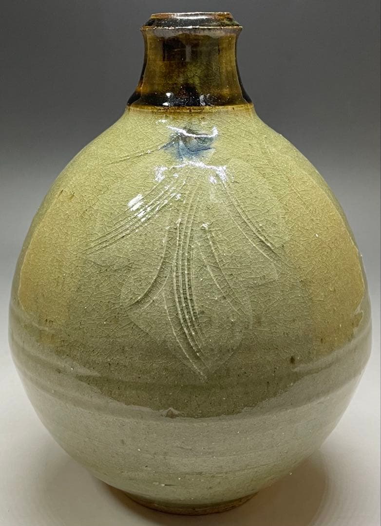 人間国宝　濱田庄司　葉文瓶　花瓶　益子焼　C9258