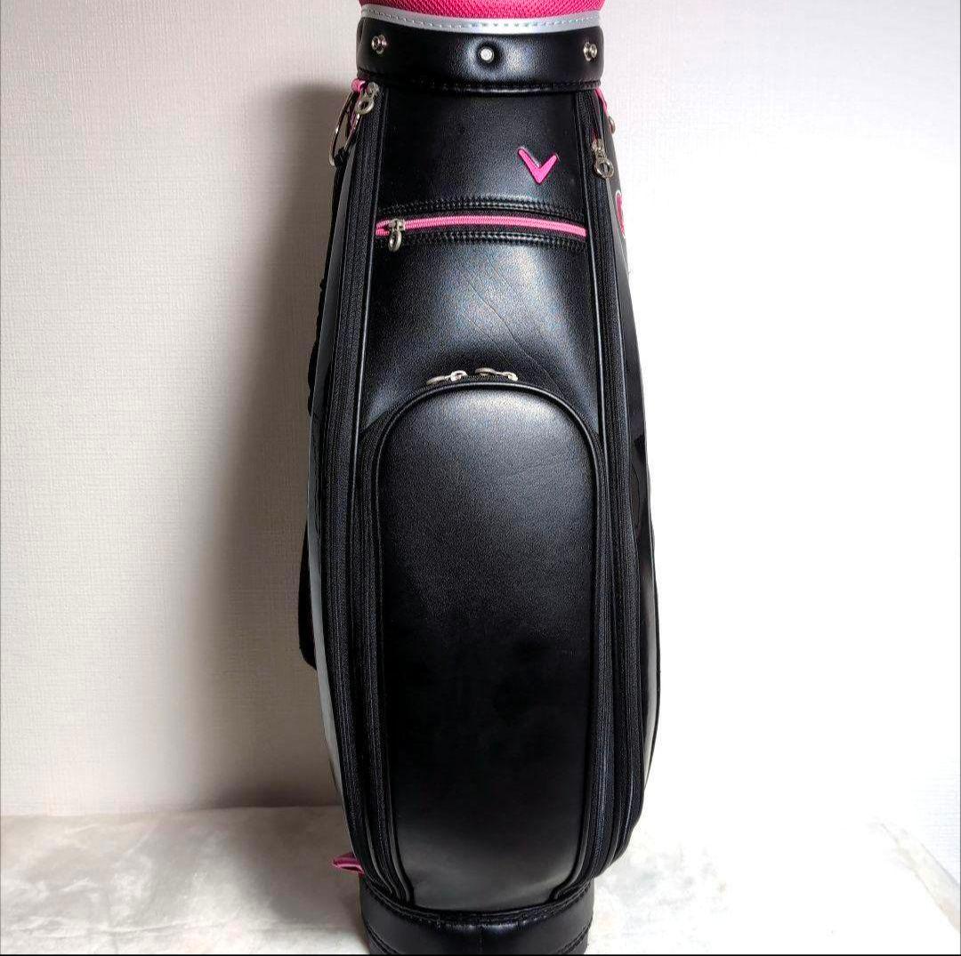 df26 Callaway ゴルフバッグ 黒 × ピンク レザー フード付き