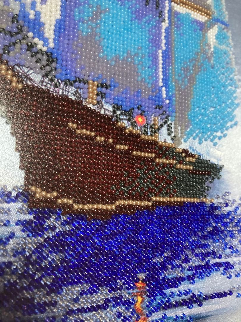 Sailing ship in the fog ビーズ刺繍の絵です