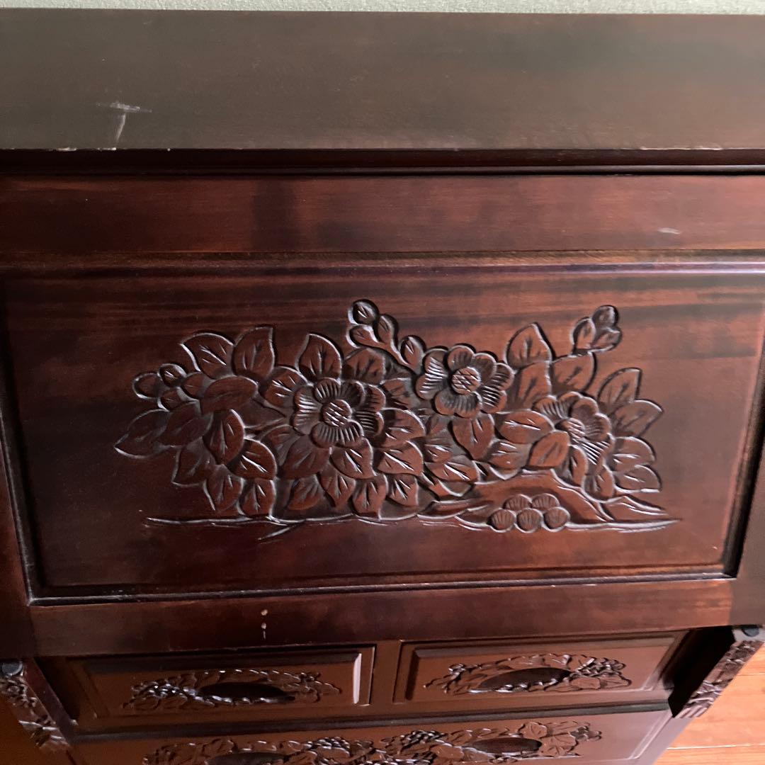 木製キャビネット ダークブラウン 5引き出し