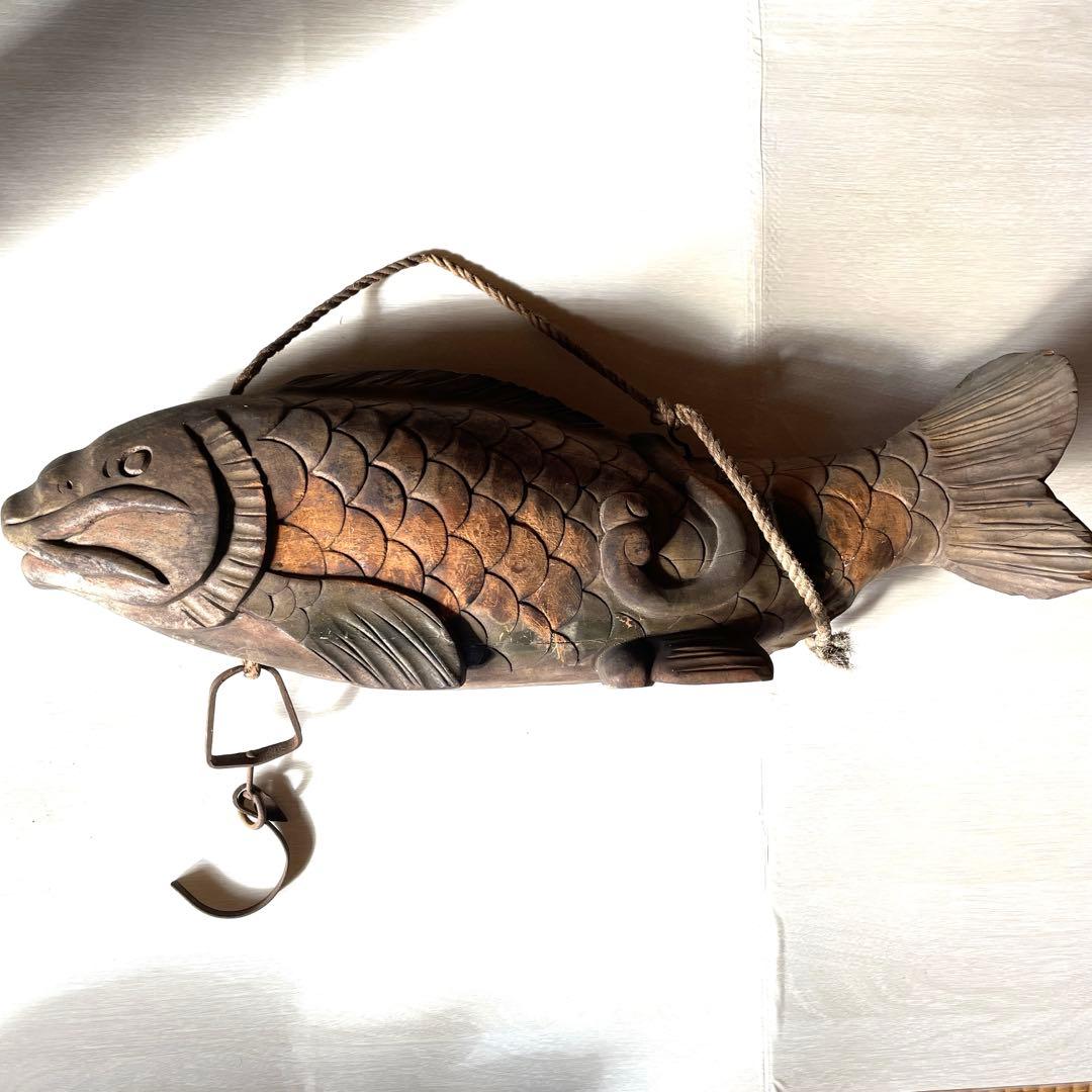 自在鉤 鯉 木彫り 古民具 アンティーク インテリア　和インテリア　昭和レトロ