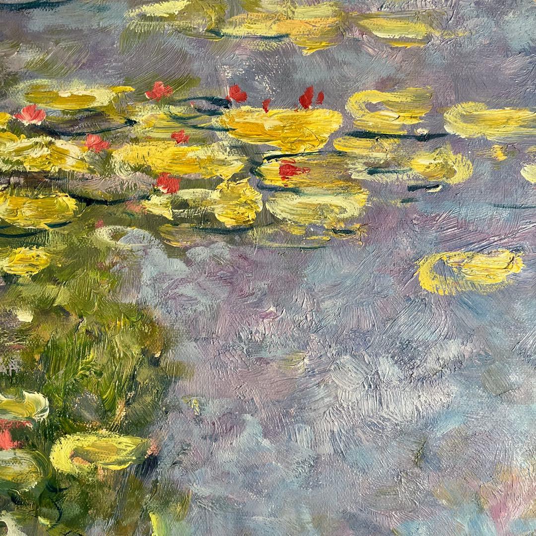 手書き油絵 クロード・モネ 睡蓮の池 絵画 額付き インテリア 油彩画