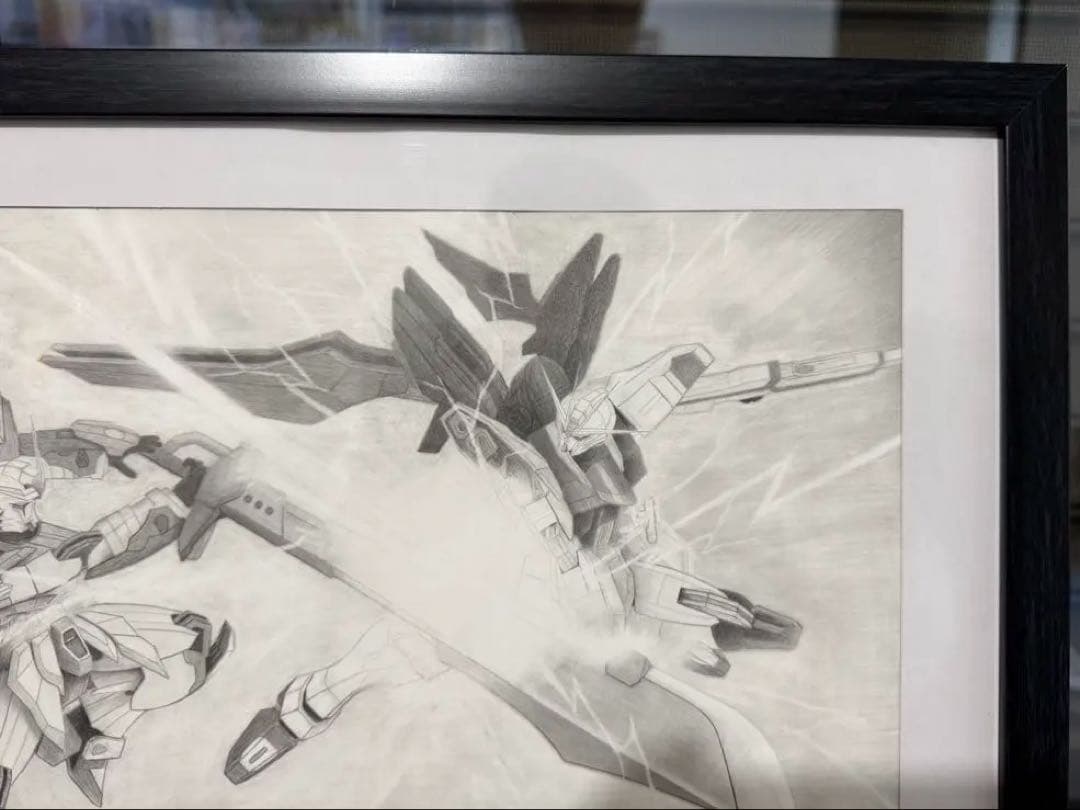 ガンダムSEED DESTINY静止画鉛筆画 （フリーダムvs デスティニー）