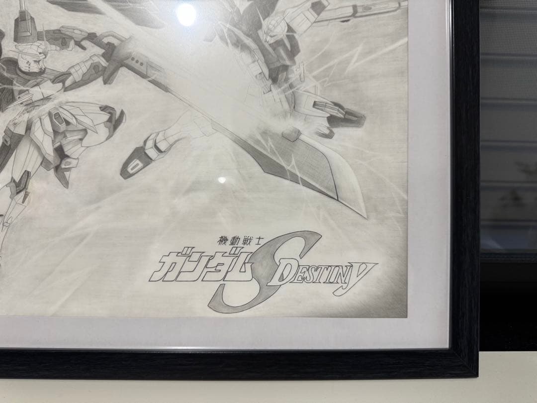 ガンダムSEED DESTINY静止画鉛筆画 （フリーダムvs デスティニー）