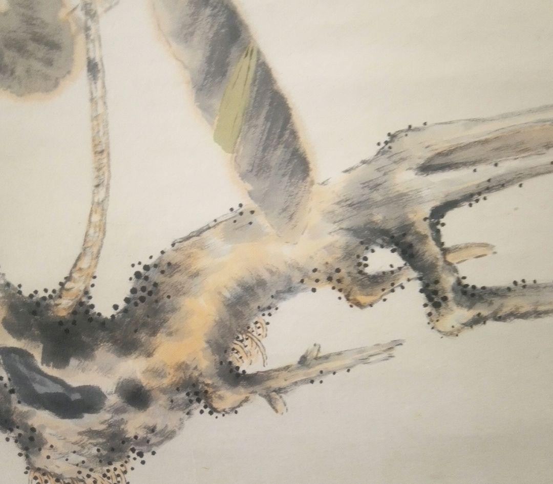 小杉放庵直筆紙本掛け軸共箱付き(題名霜の河雀)