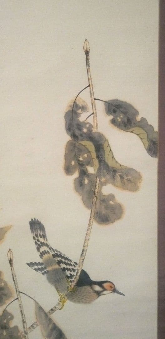 小杉放庵直筆紙本掛け軸共箱付き(題名霜の河雀)