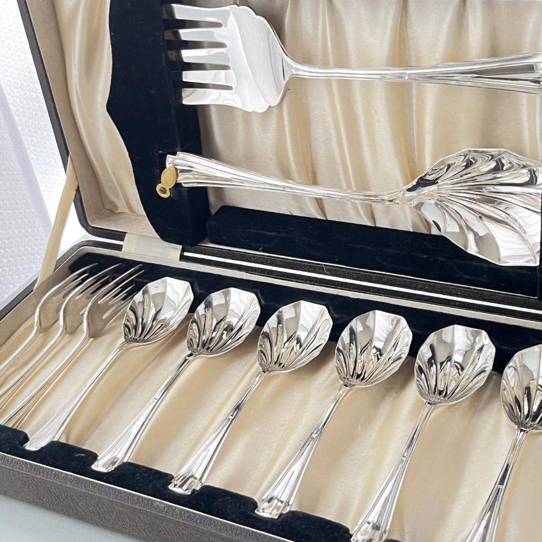 【英国】 アールデコのデザートセット アイスクリームスプーン サーバー ケース