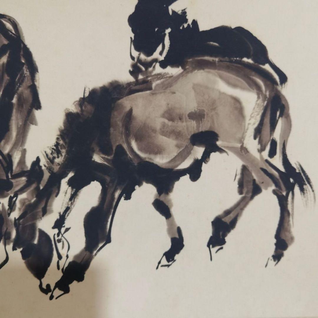 中国画 黄胄「群驴図」手巻き 掛軸 竜文表装 約338×30cm