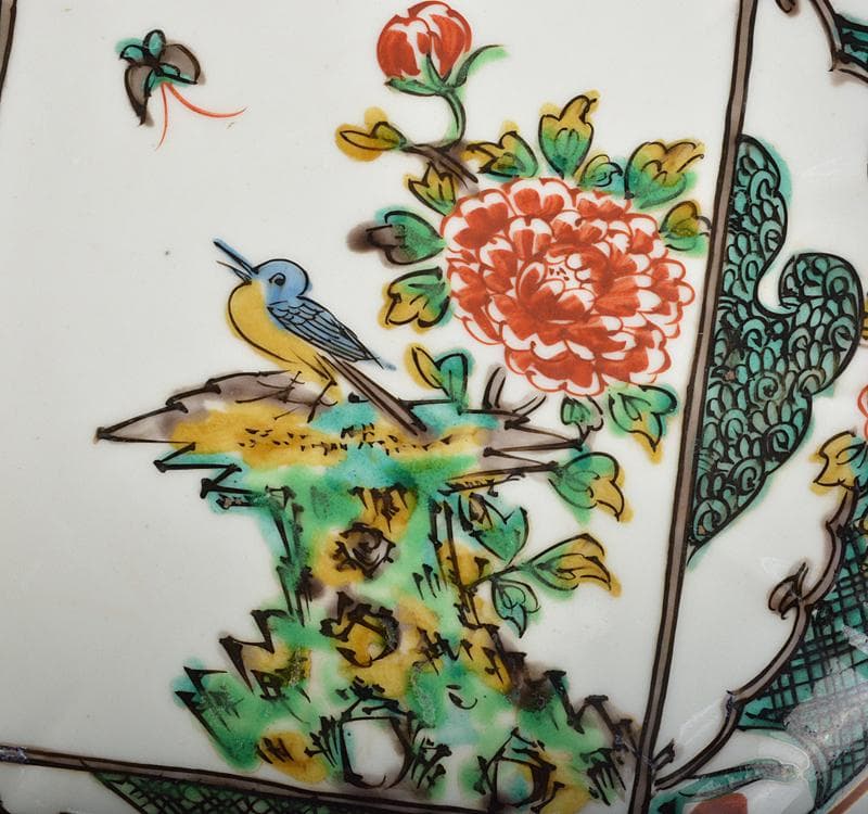 九谷焼　古九谷　色絵花鳥文　飾皿　M　R4619