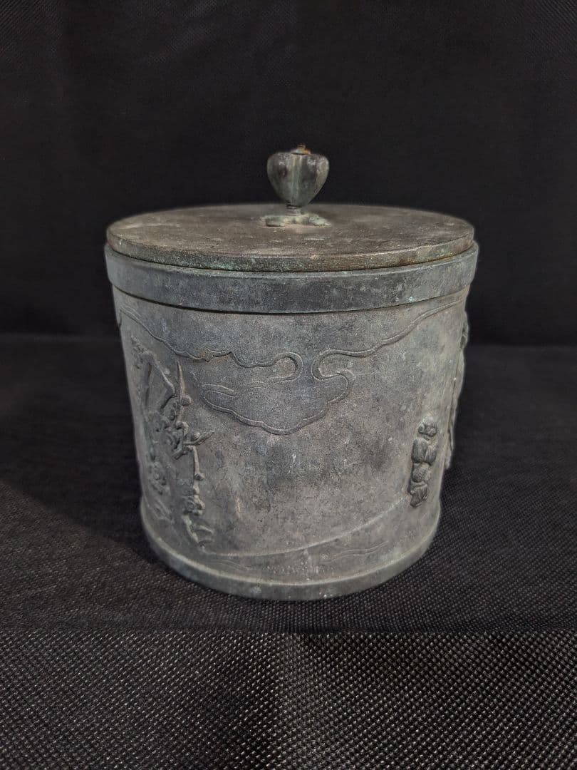 龍文堂刻印あり古い金属容器 茶道具 茶入 古美術 アンティーク ヴィンテージ