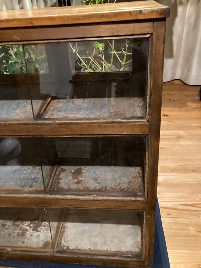 昭和レトロ　木製対面ガラスショーケース　背面開戸