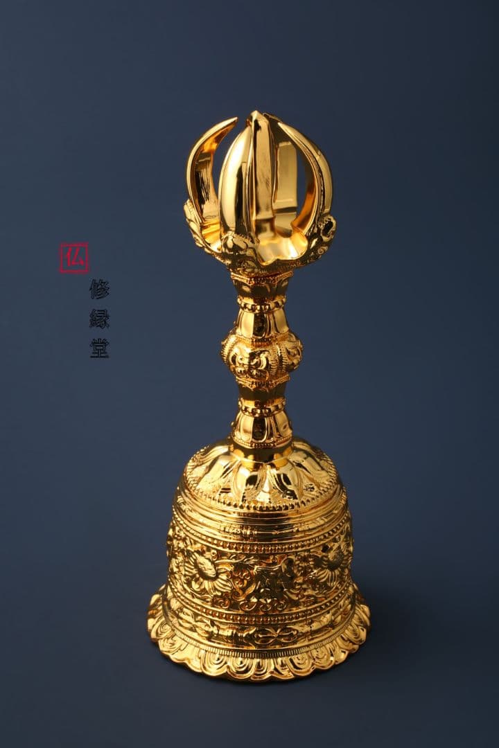 【修縁堂】密教法具古美術品 鬼面五鈷蓮金剛鈴 チベット密教 高さ18.5cm