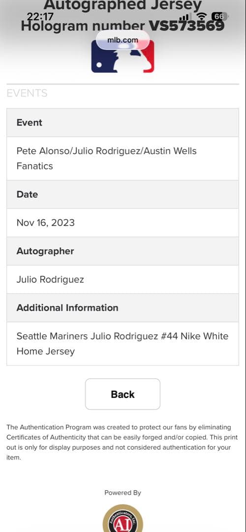 MLB マリナーズ　フリオロドリゲス　サイン　ユニフォーム　fanatics