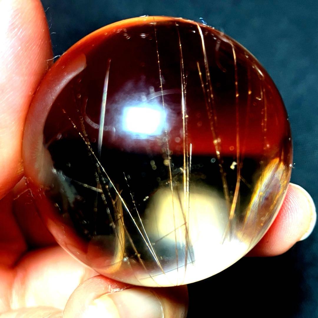 38mm ゴールドルチルクォーツ　丸玉　スフィア　金針水晶