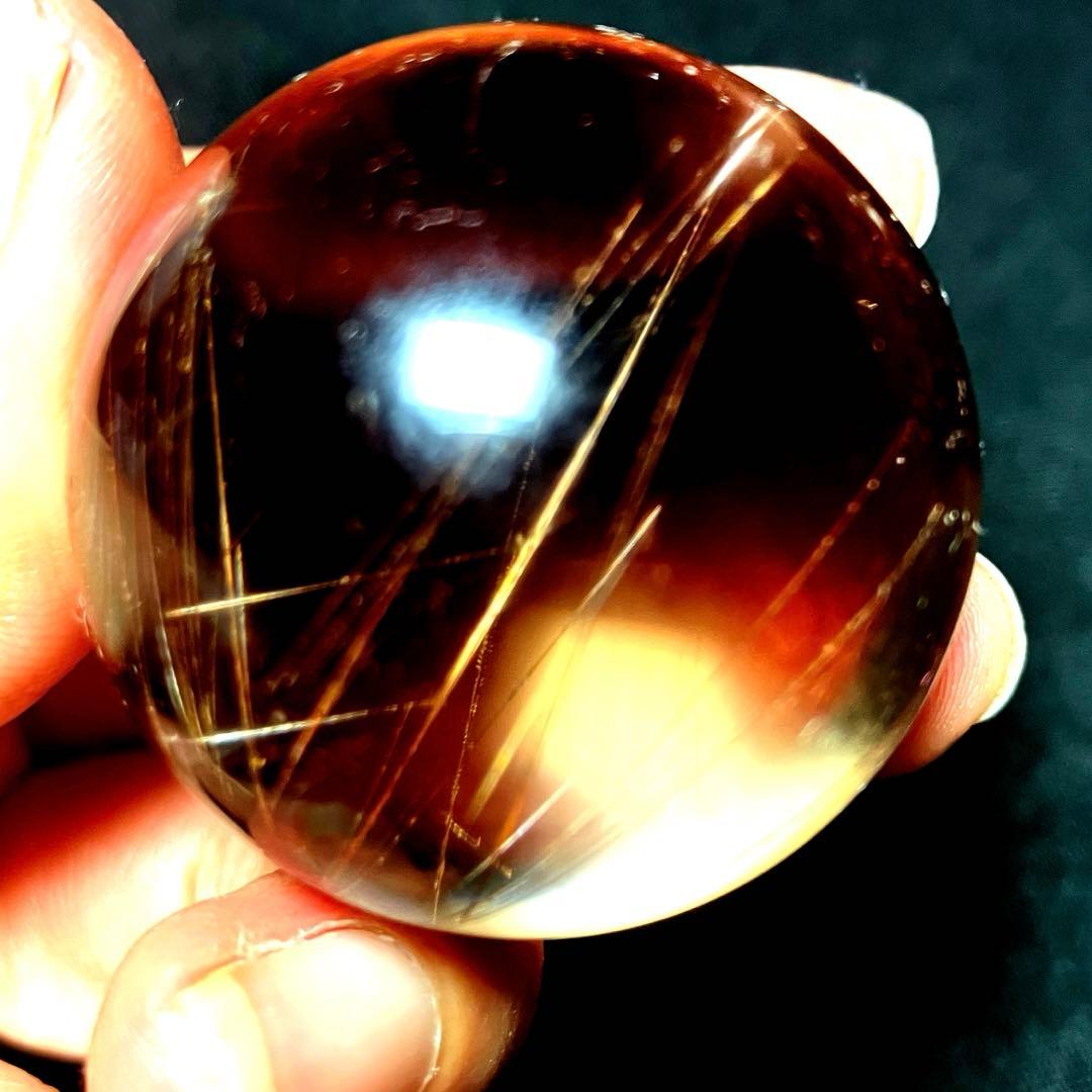 38mm ゴールドルチルクォーツ　丸玉　スフィア　金針水晶