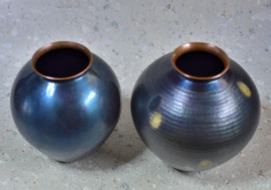 玉川堂鎚起銅器　花瓶２個【極上品】　共箱/インテリア