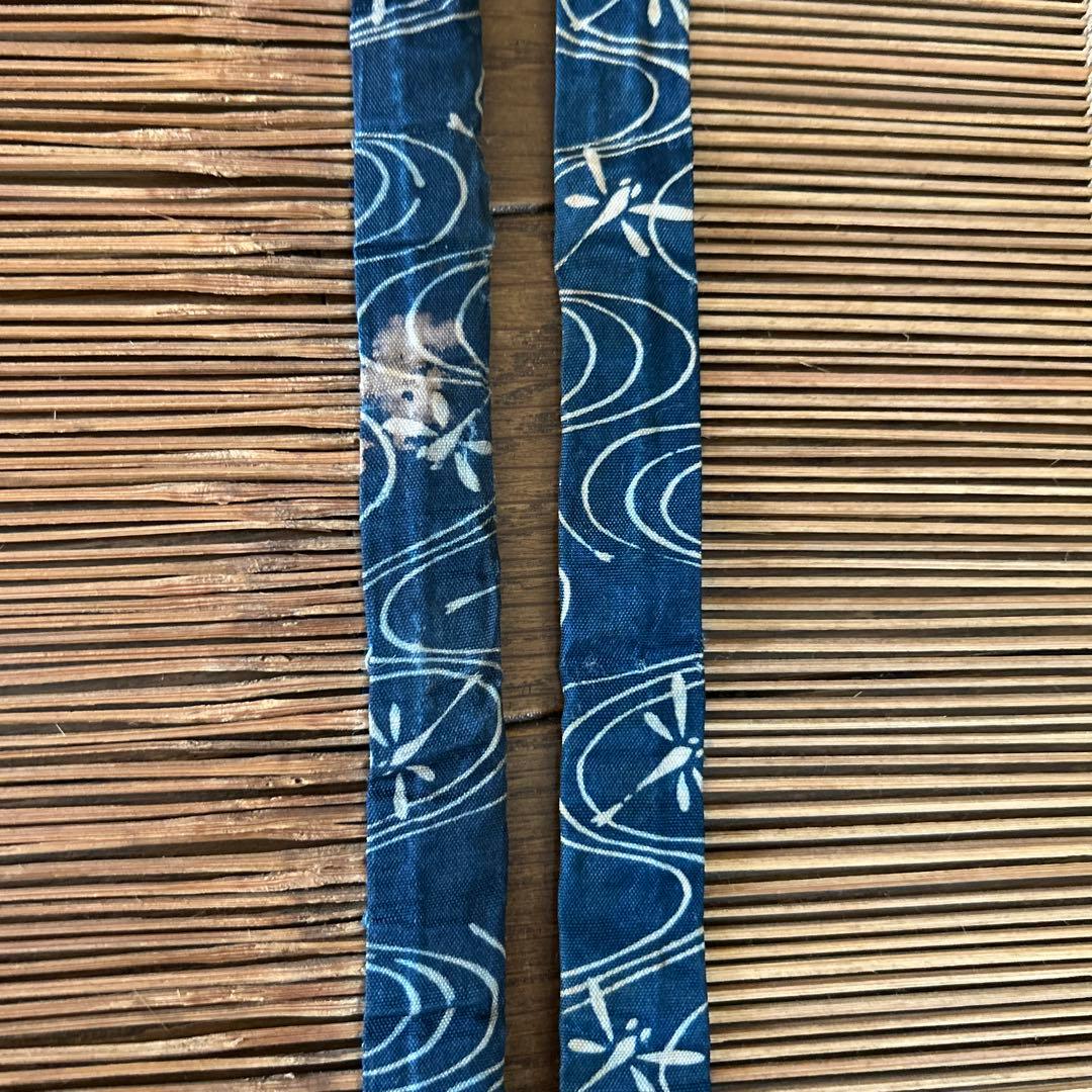 50年代ヴィンテージ　竹製 すだれ　御簾　室内用　藍染め布縁付き　２枚組