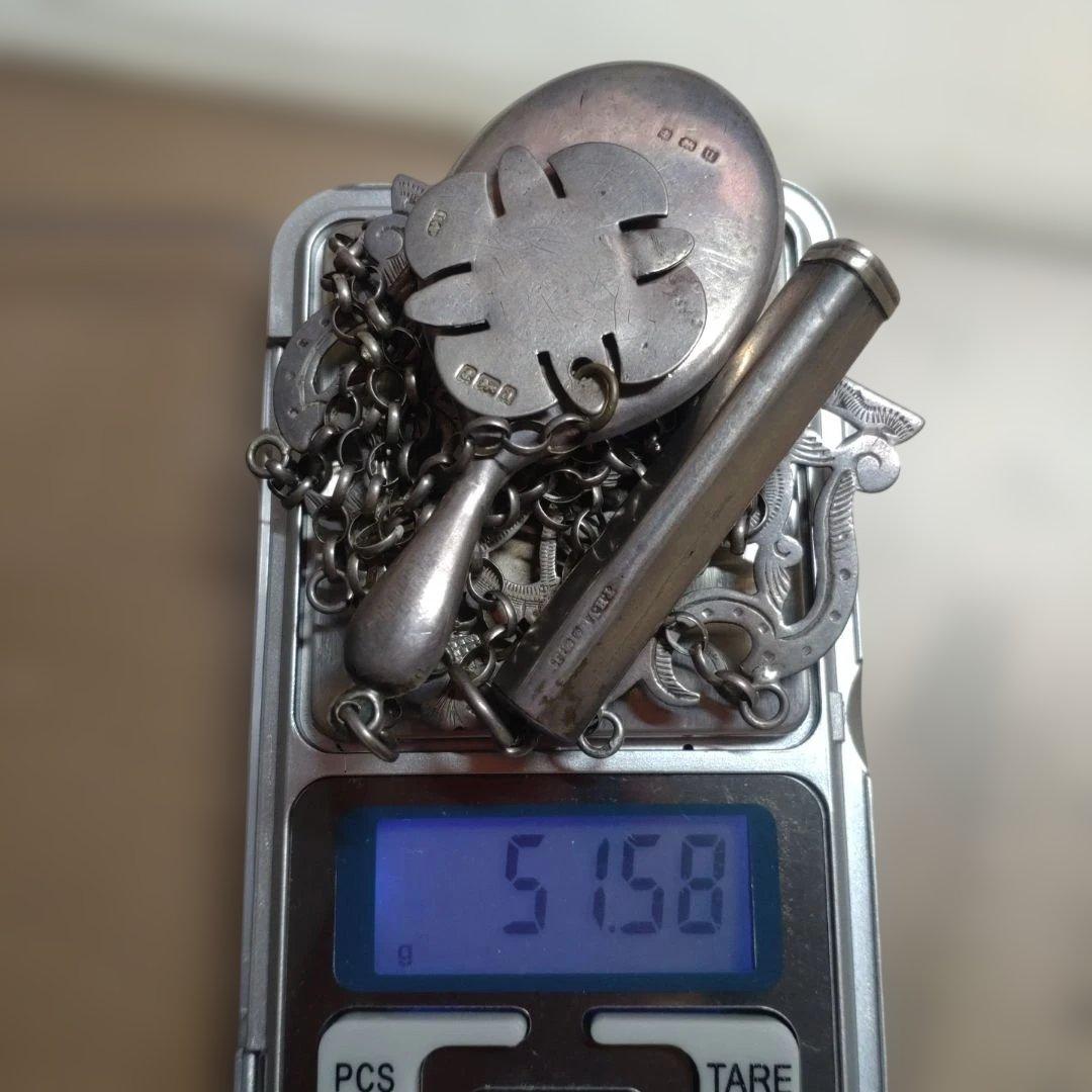 アンティーク　シルバー　シャトレーン　シャトレーヌ　スターリング　手鏡　フォブ