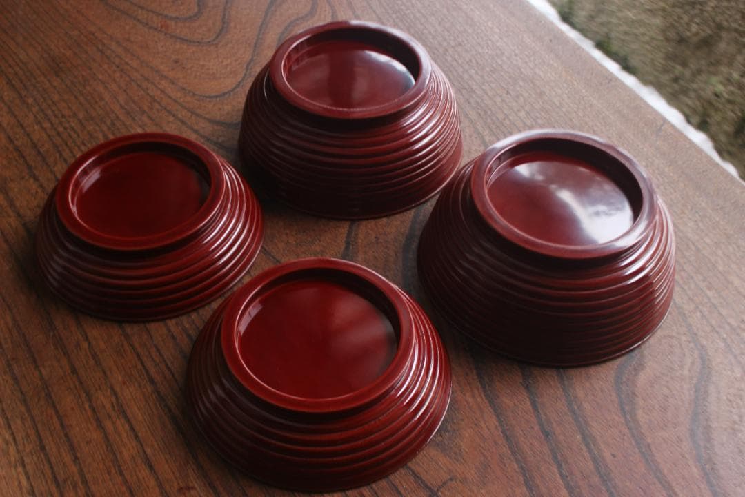 デッドストック！深みある糸目紅溜塗に極上稲穂福来雀蒔絵のお椀2点（検輪島塗雑煮椀