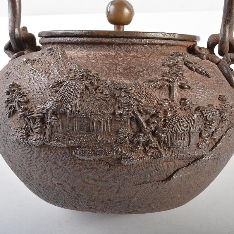 煎茶道具　亀文堂造　山水文　鉄瓶　鉄釜　H　R5170