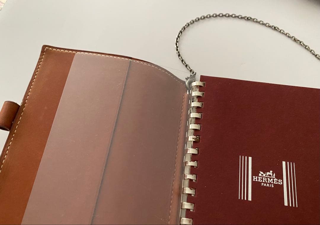 エルメス茶色い革手帳ボールペン付き