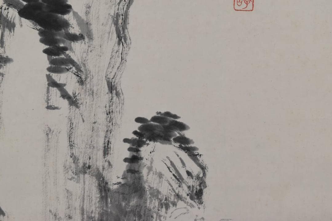 西棲雲/太湖石画賛/牡丹図/掛軸/名家伝来/AA-887