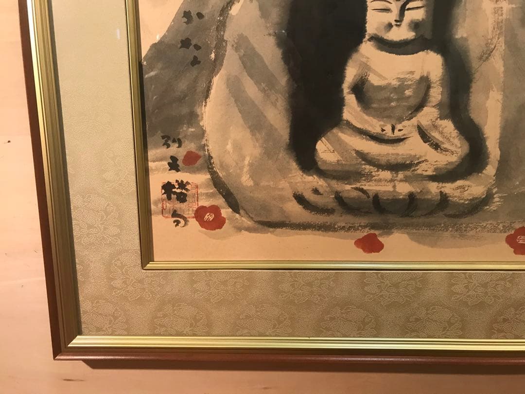 穐月明　「野の佛」　水墨画１０号　落款・共シール有り