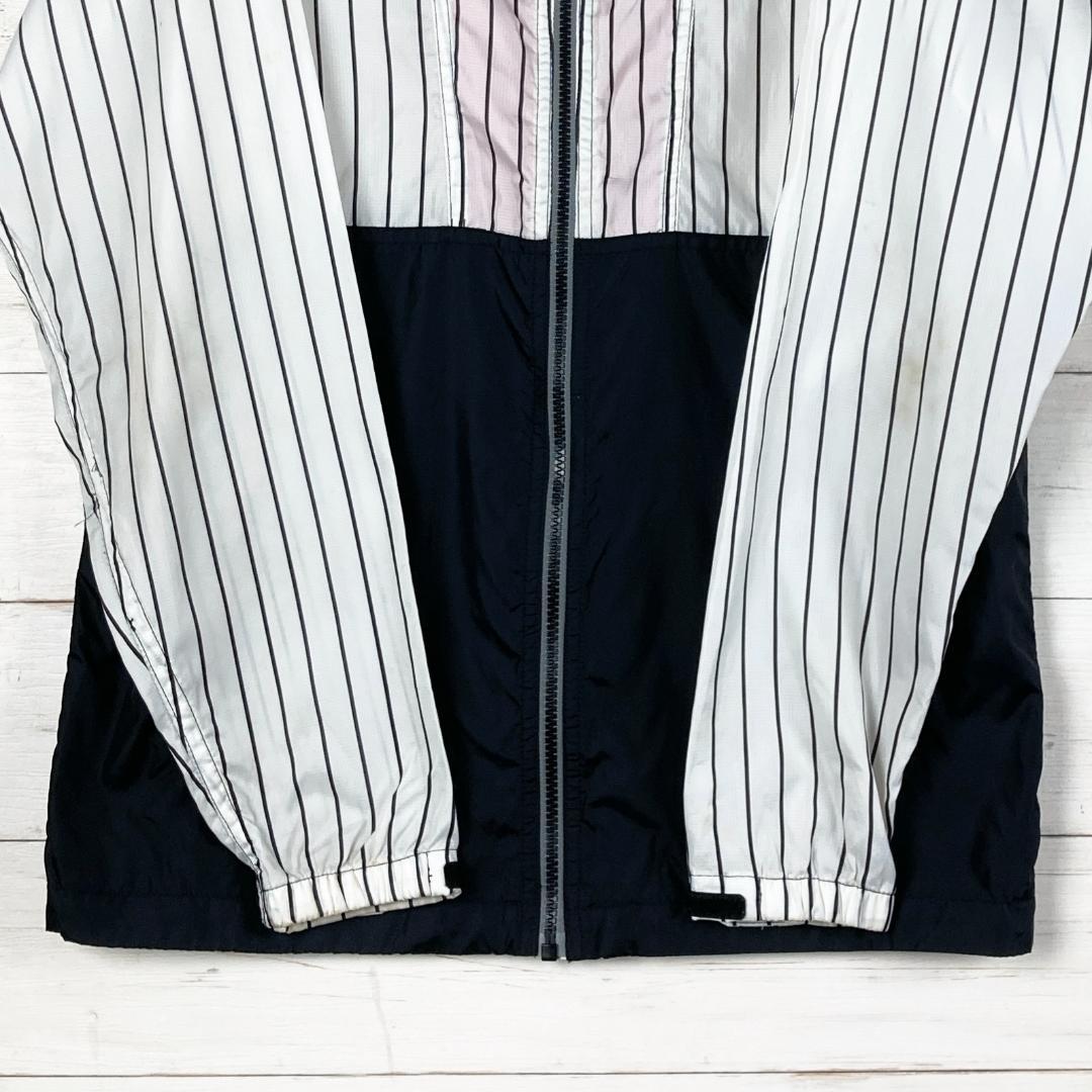 ノースフェイス　ナイロンジャケット　薄手　ロゴ刺繍　ストライプ柄　ドローコードS