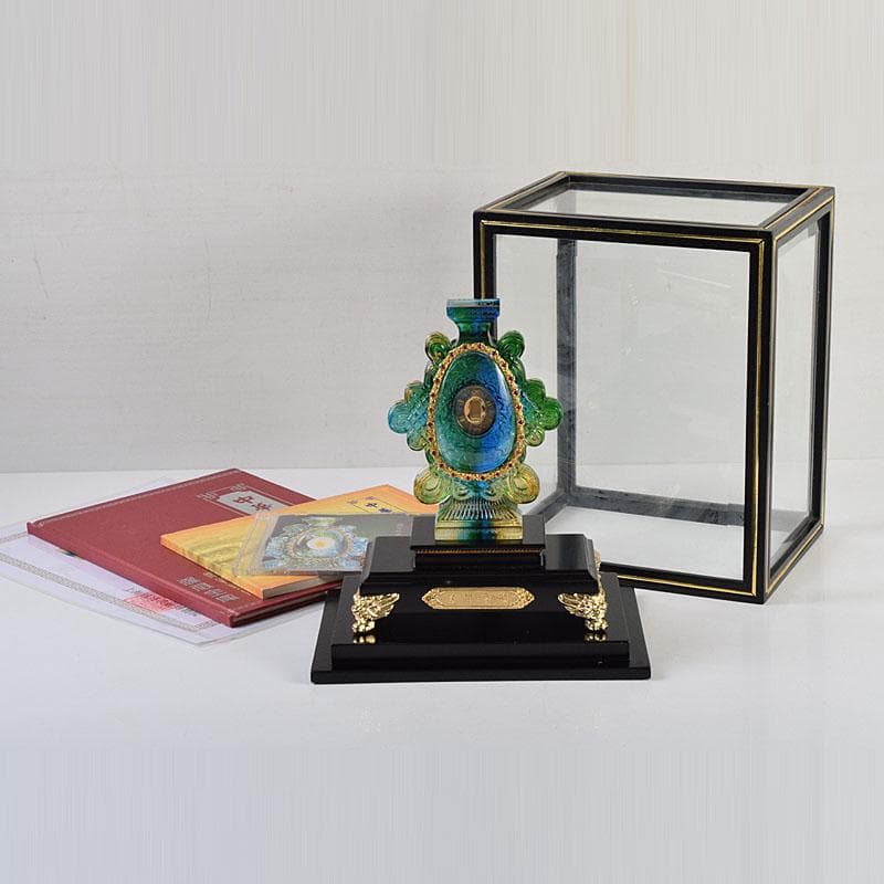 中国　硝子工芸　中華寶瓶　宝瓶　置物　保証書・ガラスケース付　N　9178A