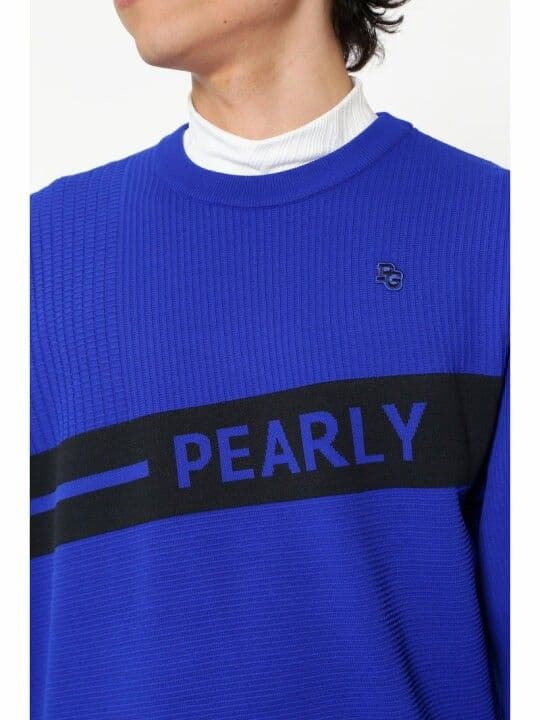 現行　パーリーゲイツ　光栓クルーネックニットプルオーバー　ブルー