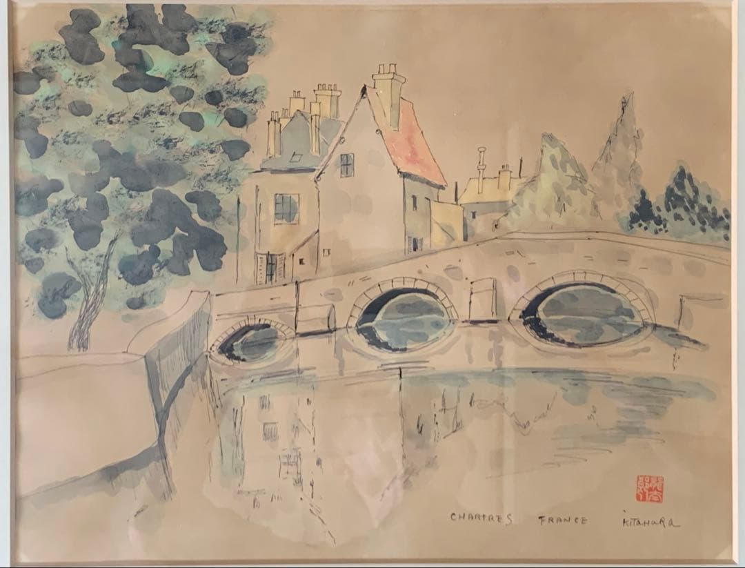 北原龍太郎　水彩「フランス風景」（シャルトル）1975年/フジテレビギャラリー