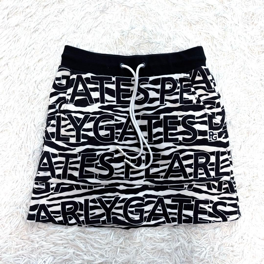 最新作 パーリーゲイツ セットアップ 総柄 パーカー スカート 裏起毛 ゼブラ