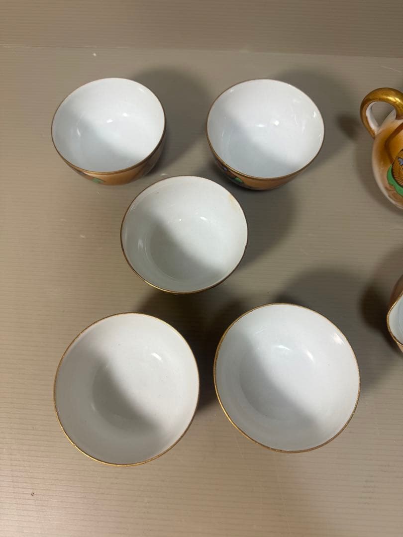 2172 九谷焼　金彩　茶器セット　急須1客　湯冷し1客　湯呑5客　時代物