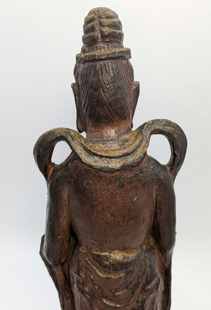 藤原陶臣 備前焼 観音菩薩立像 童 仏像 置物 細工物 工芸品 観音さま 陶像