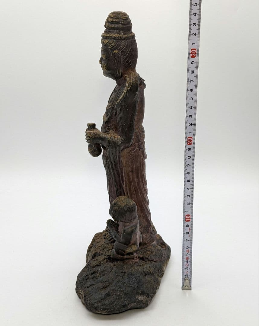 藤原陶臣 備前焼 観音菩薩立像 童 仏像 置物 細工物 工芸品 観音さま 陶像