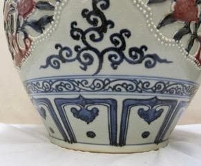 見栄え！！【中国陶磁器　大壷　鑑賞　美術品　辰砂染付花実文　高盛細工】◆古董