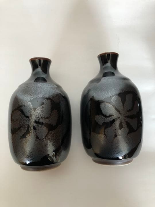 酒器セット　青木龍山作　天目花紋