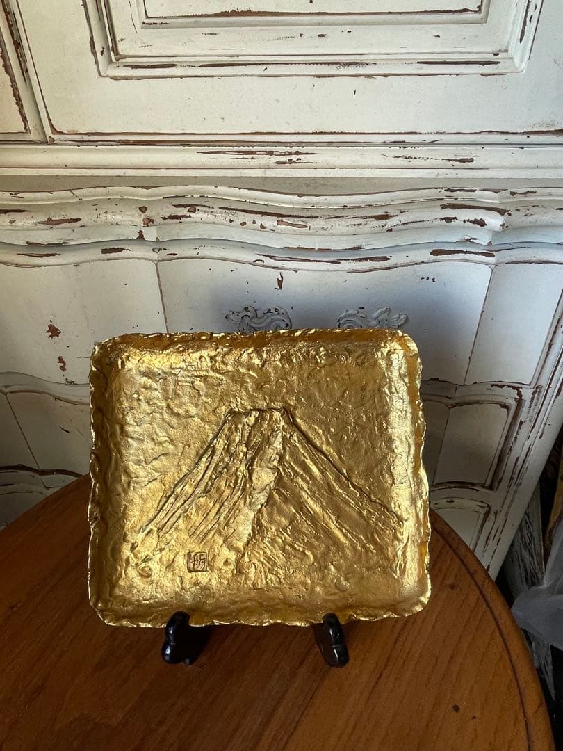 ビンテージ　高岡銅器 大角勲　銅器　銅製　置き物　富士山　金箔