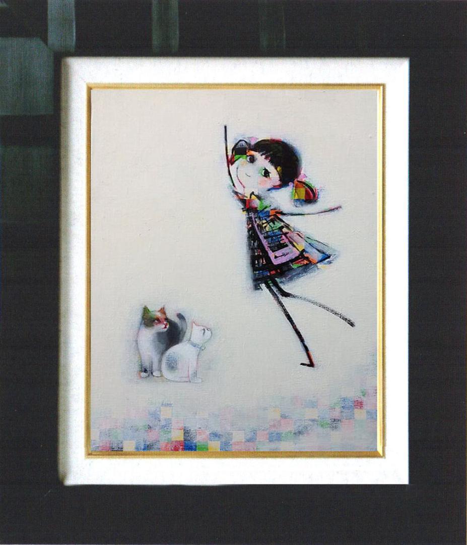 油絵 菅家令子 絵 絵画 インテリア F4-030419 猫と女の子