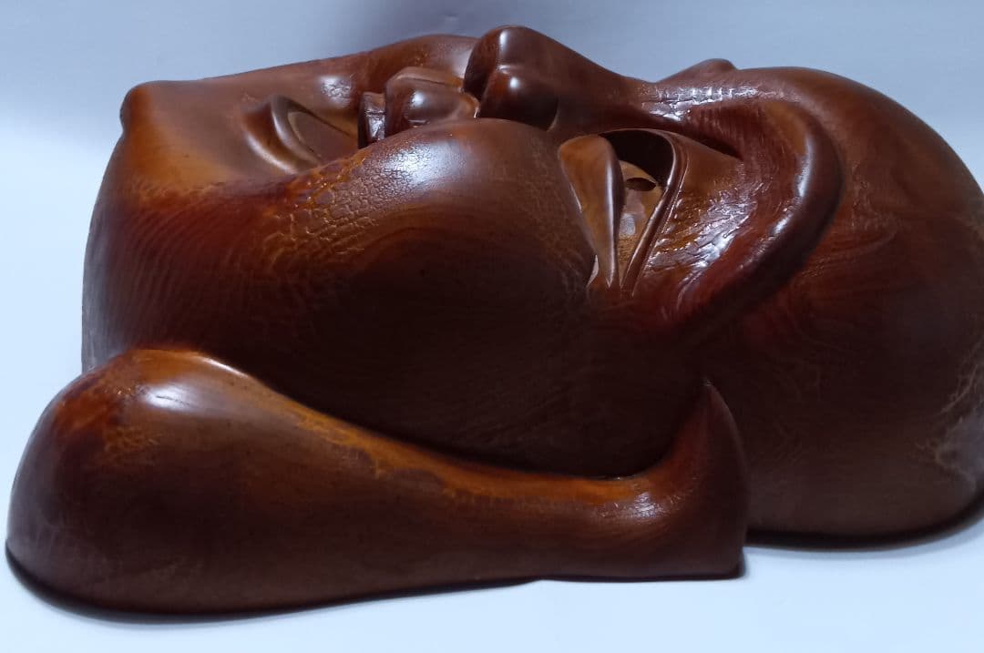 【大型】#木彫り お面 木製 民芸 壁掛け 表情豊か 経年変化あり