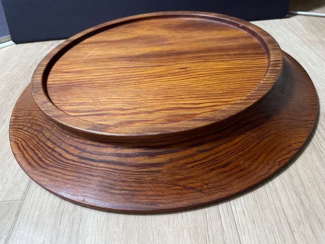 アンティーク 木地 丸盆　くり抜き盆　民藝 民芸 木目　天然木　32センチ